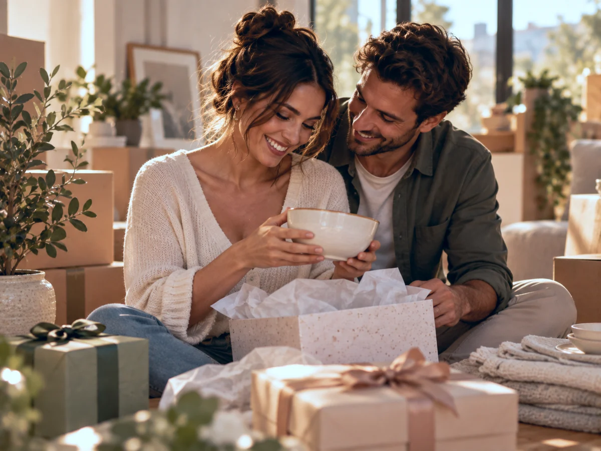 Casal recebendo um presente para a casa nova