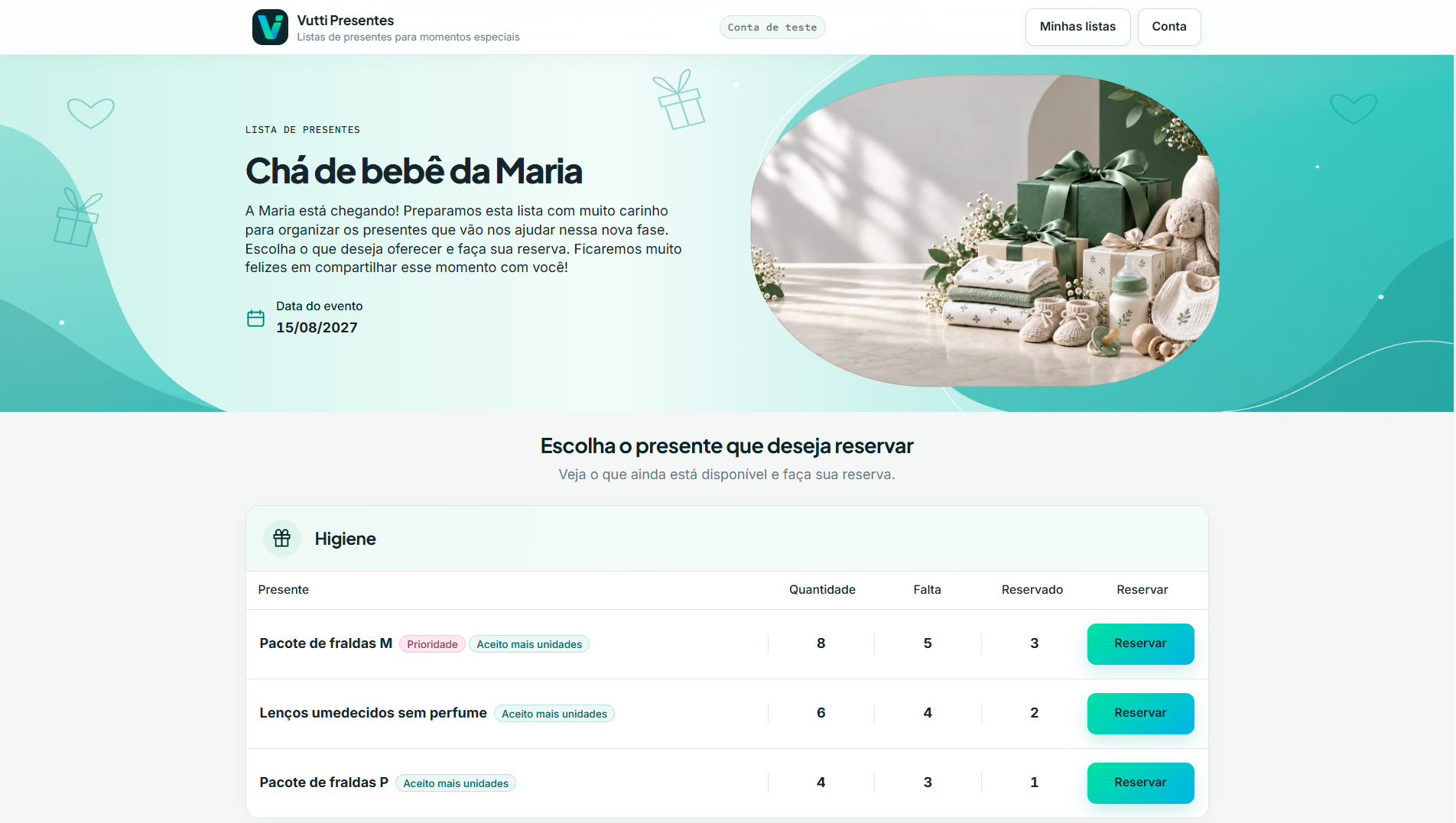 Convite e lista pública de chá de bebê no computador