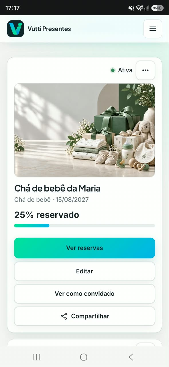 Área Minhas listas do criador, com lista ativa e atalhos de gerenciamento